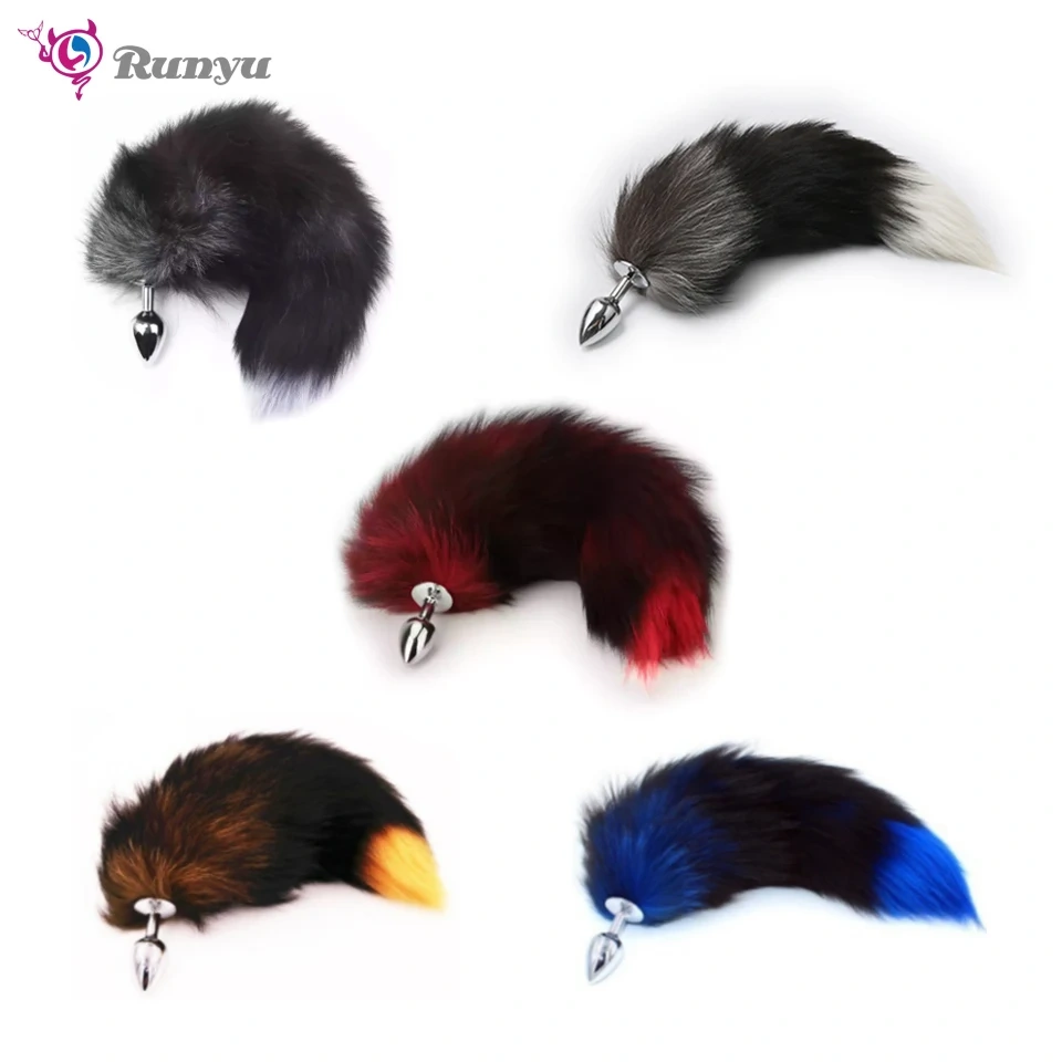 Fur Real Small Metal Anal Plug Mixed Color Cosplay Butt Massager Sex Toys for Women Juguetes Sexuales Anal Toy