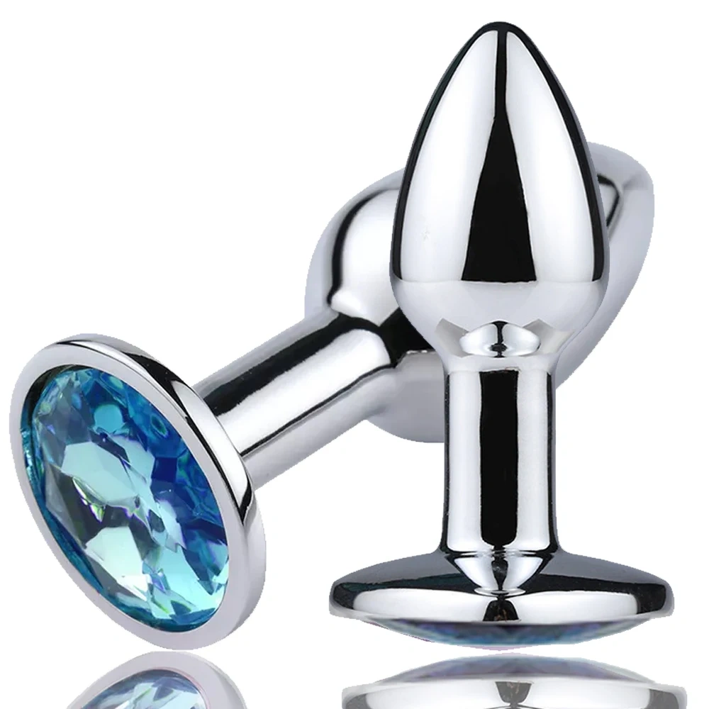 Mini Round Base Anal Plug with Long Handle Stainless Steel Jewel Sex Toys for Women and Men for Beginners