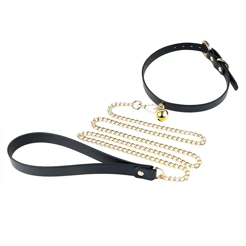 Small Bell Color Collar and Chain Leash Kit Bondage Gear Harness for Women PU Leather Sex Toys Juguetes Sexuales BDSM