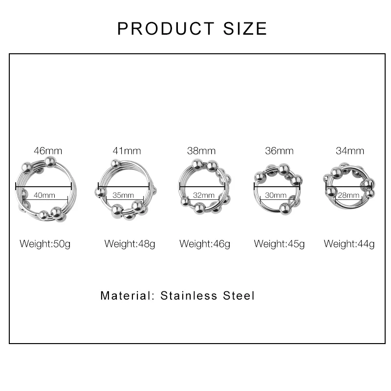 Men's Multi-Beaded Penis Toy Stainless Steel & Silicone Cock Ring Sex Toy Delay Ejaculation Function Available Different Sizes