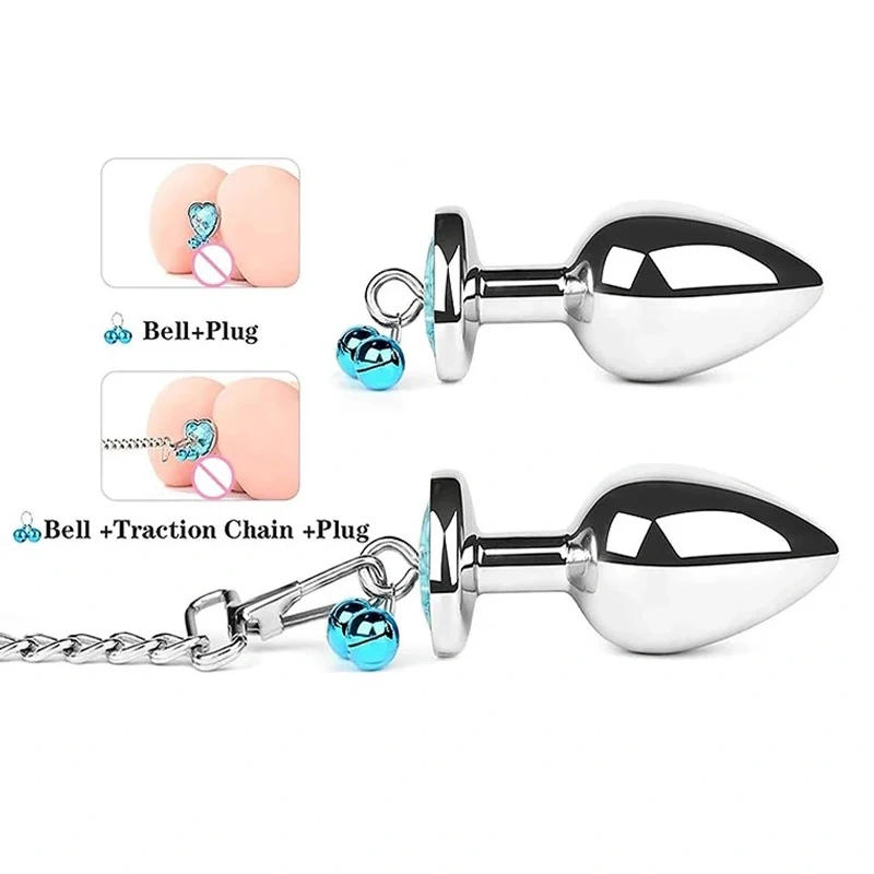 Bells Adult Anal Plug with Leash Metal Butt Toys for Men and Women Aluminium Alloy Sex Juguetes for Adults