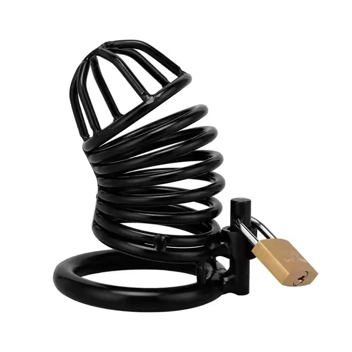 Manganese Steel Male Chastity Device Black Coated Hollow Chastity Cage Bondage Gear Sex Toys for Men BDSM Type