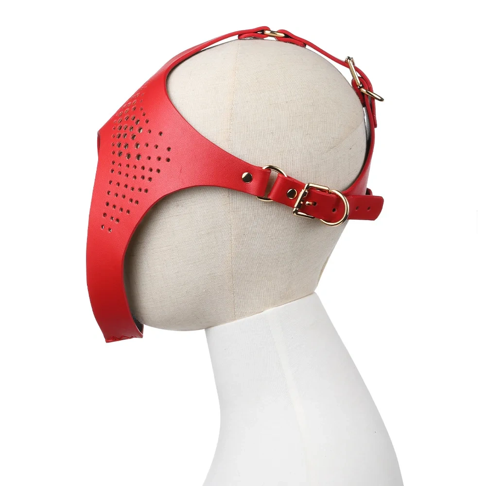 Bondage Gear Mysterious Perforated Pu Leather Mask BDSM Kits with Hood Sex Toys for Adult Women