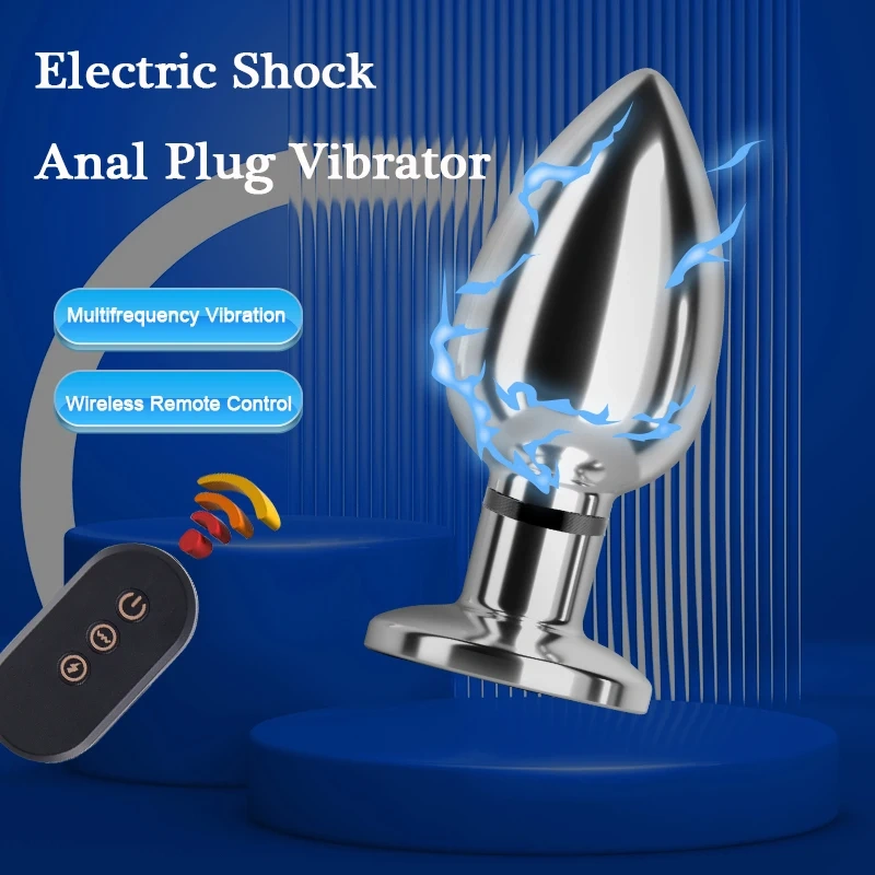 Women/Men's Round Base Silicone Metal Anal Plug Vibrator with Electric Shock Feature Sex Toys for Anal Play Juguetes Sexuales