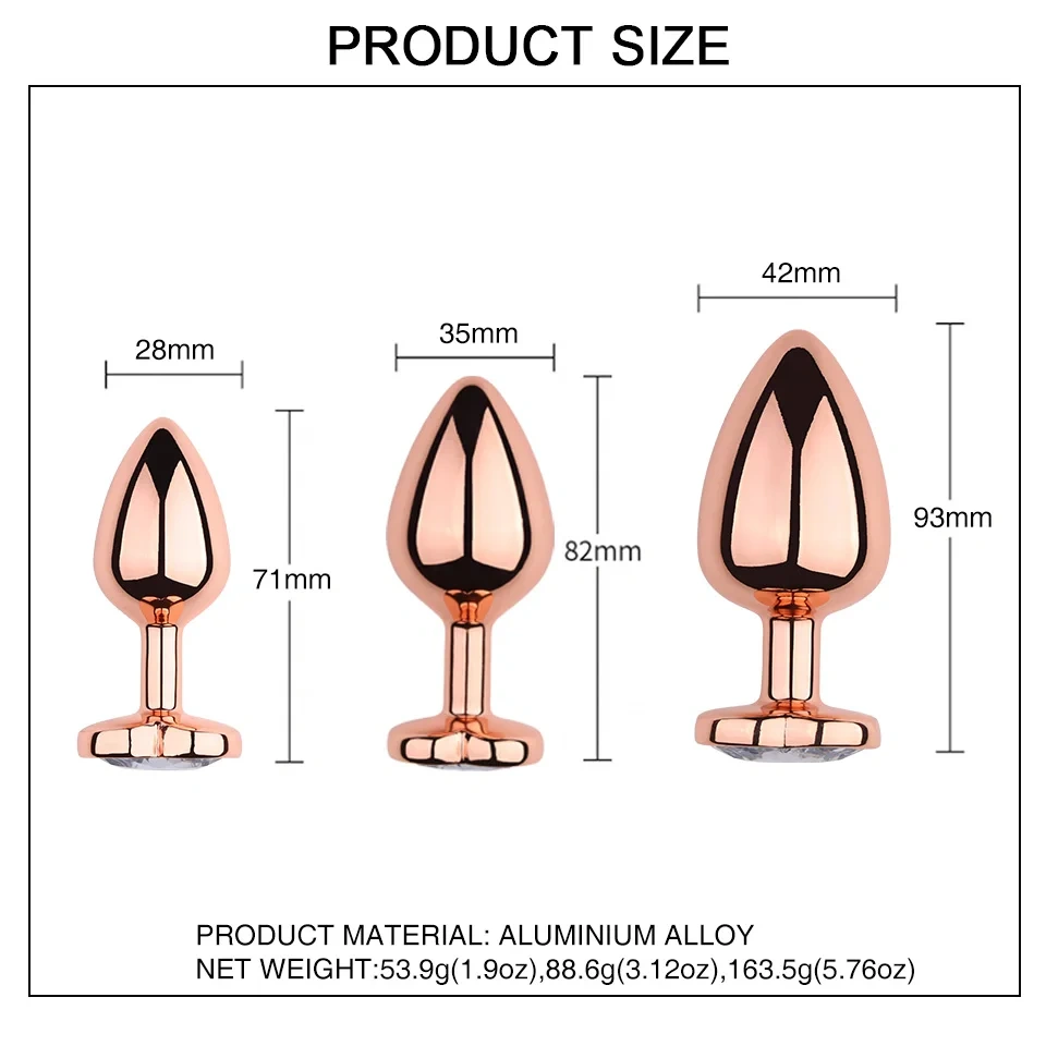 Rose Gold Jewel Butt Plug Anal Sex Toys Heart Base Metal Design for Women and Men Sex Toys for Couples Juguetes Sexuales