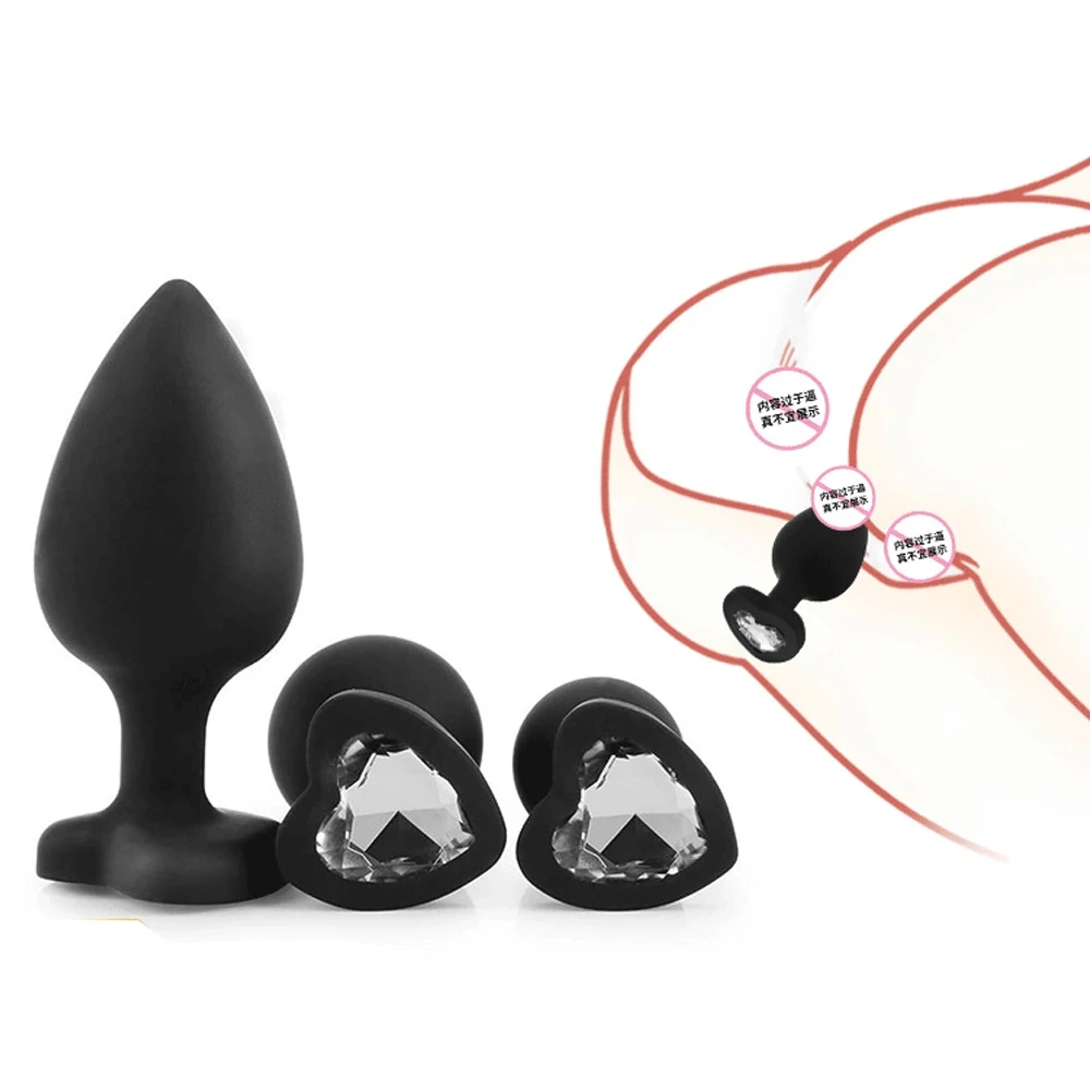 Set 3 Women's Silicone Anal Plug Sex Toys Black Red Pink Jewel Crystal Heart Butt Plug Anal Plug 3 Piece Set Juguetes Sexuales