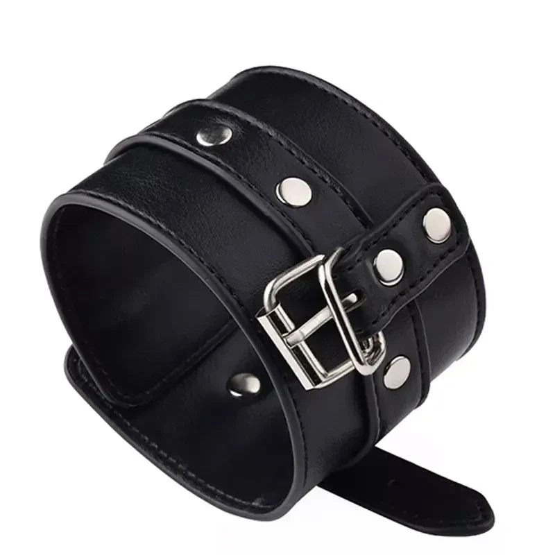 Black PU Leather Handcuff Bondage Gear Kit BDSM Sex Toy for Women and Men Soft Material for Couples