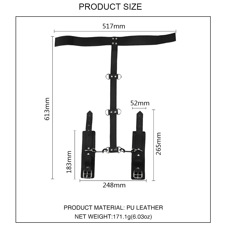 Bondage Gear Black Collar with Handcuffs PU Leather BDSM Harness and Sex Toy for Men for SM Activities