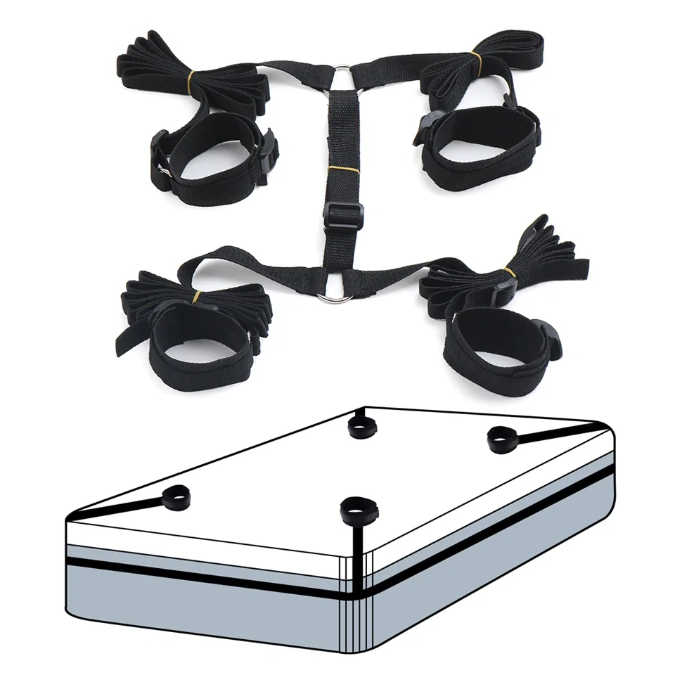 Bondage Gear Black Adult Sex Toys Variety of Bed Restraint Design Bondage Belt and Handcuff Kits BDSM Accessories
