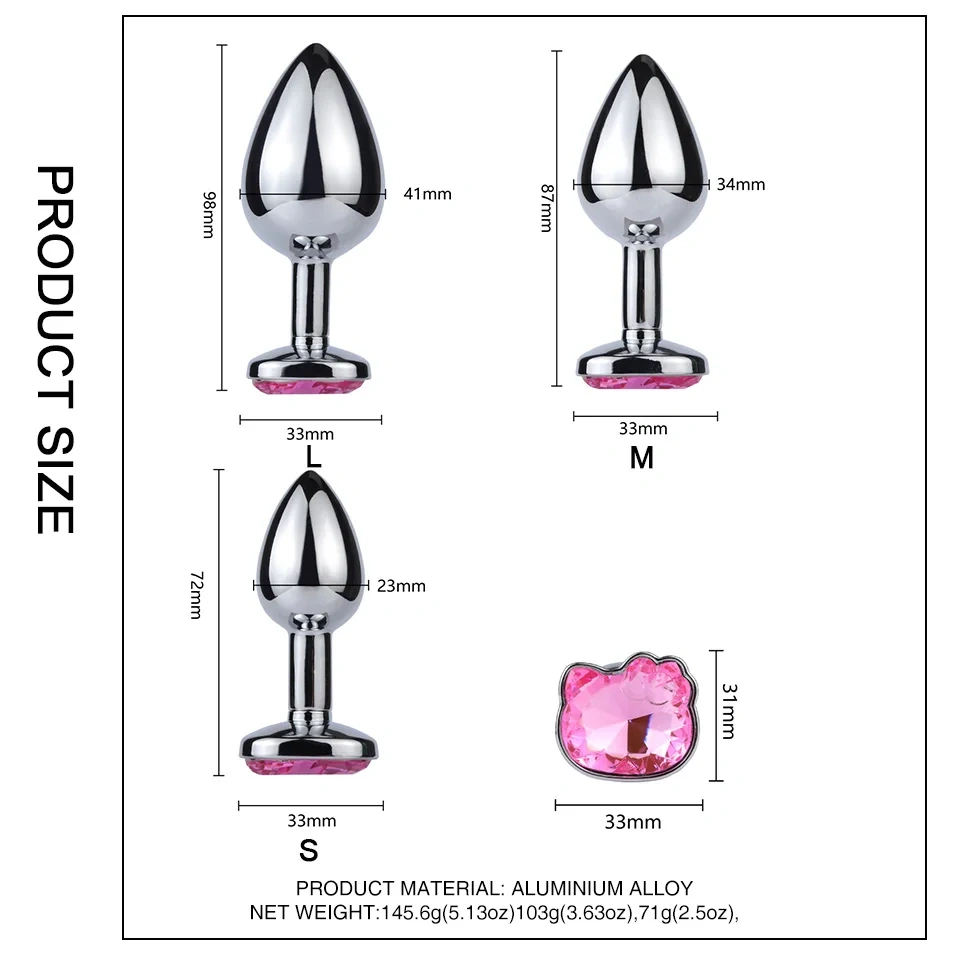 Pink Cat Face Based Aluminium Alloy Jewel Anal Plug Sex Toys for Women Buttock Massager Made of Durable Metal
