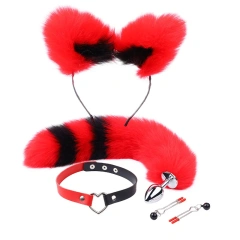Red Black Tail+Red Black Sets Cat Ear
