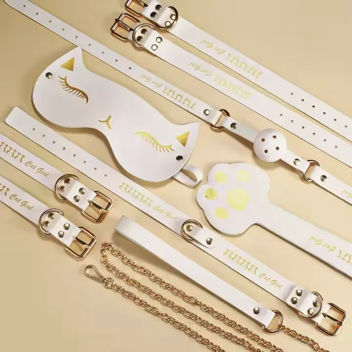 Cat Girl Bondage Gear 8pcs PU Leather BDSM Kit Sex Toys for Women Handcuffs Collar Bondage Set Juguetes Sexuales
