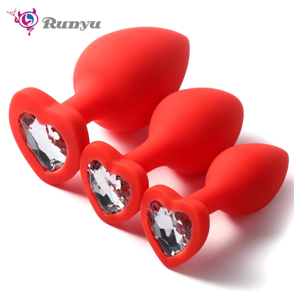 FBA-014 Red Silicone Transparent Jewel Butt Plug S M L Anal Plug Set Amazon Fulfilled Sex Toys for Women