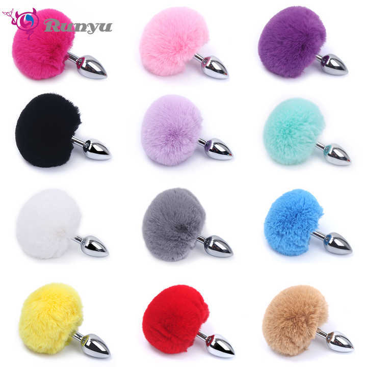 Short Rabbit Tail Anal Plug Adult Cosplay Sex Toys for Women with Stainless Steel Metal Butt Plug