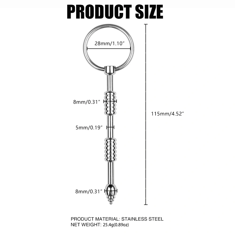 Men's BDSM Bondage Gear Stainless Steel Screw Head Urethral Sounds with Ring Pain-Sounding Kit Penis Toys for Sexual Pleasure