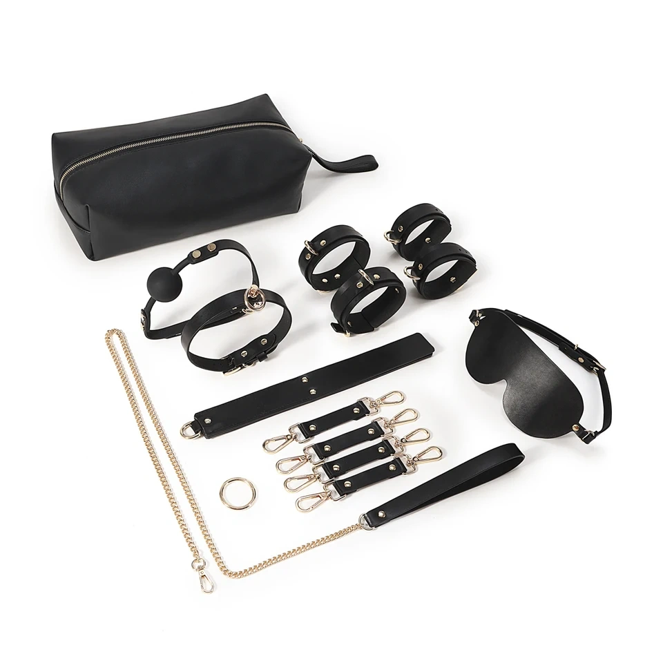 9pcs Real Leather Adult Bondage Gear Set BDSM Sex Toy Kit for Men and Women Handcuff Bondage Suit Juguetes Sexuales