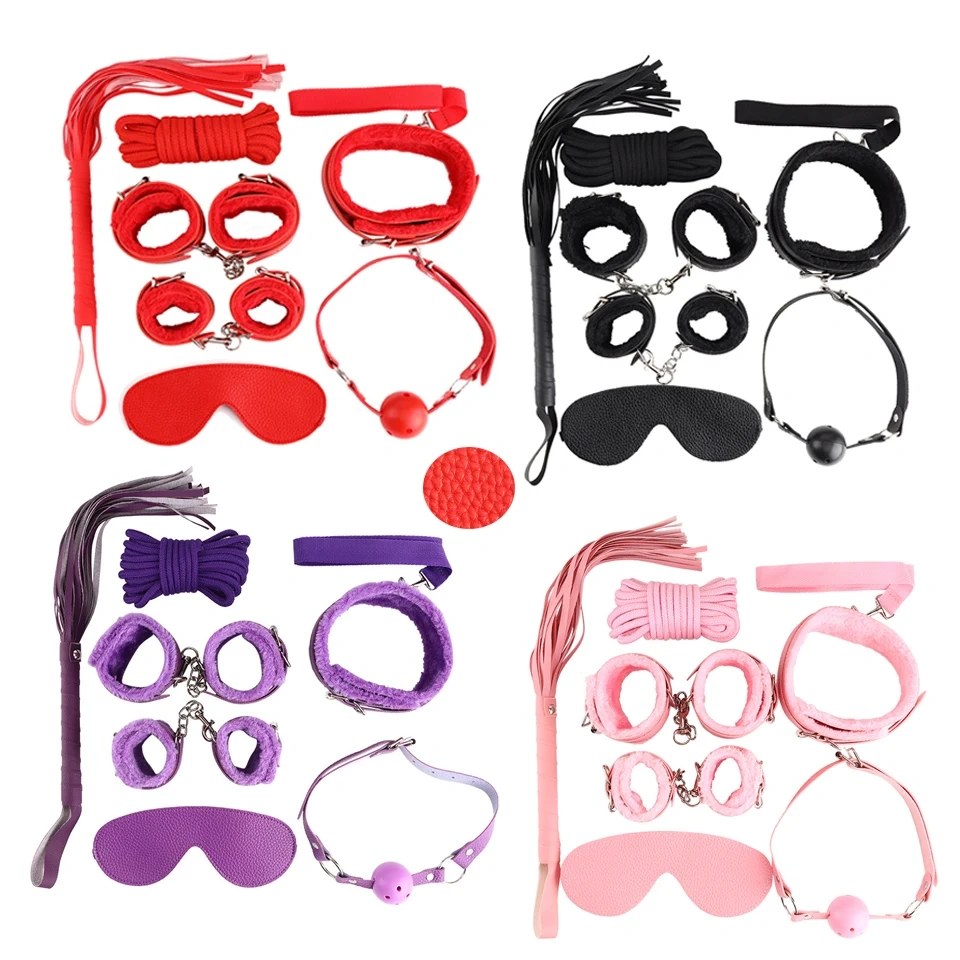 Lichee Pattern Bondage Gear 8 PCS BDSM Restraints Kit Adult Sex Toys for Women Leather Bondage Sets Juguetes Sexuales