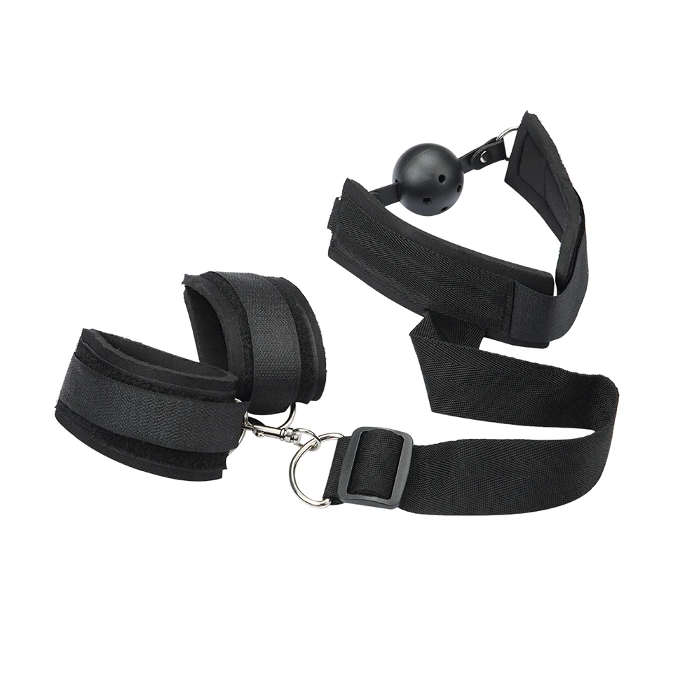 Black Ribbon Material Bondage Kit with Handcuffs and Mouth Ball Toys for Women BDSM Sex Toys
