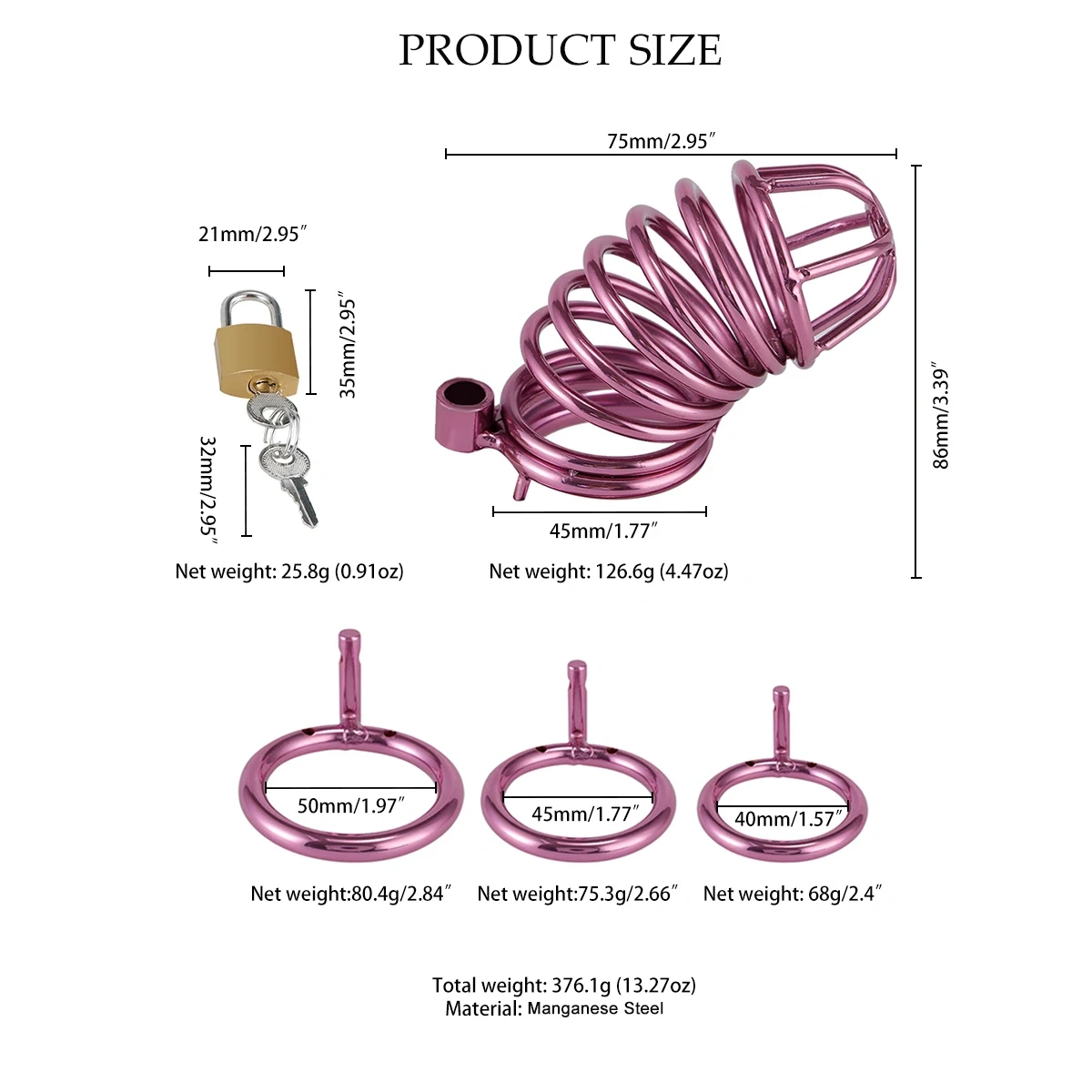 Stainless Steel Male Chastity Device Penis Lock Chastity Cage Sex Toy BDSM Gear for Men's Bondage Play