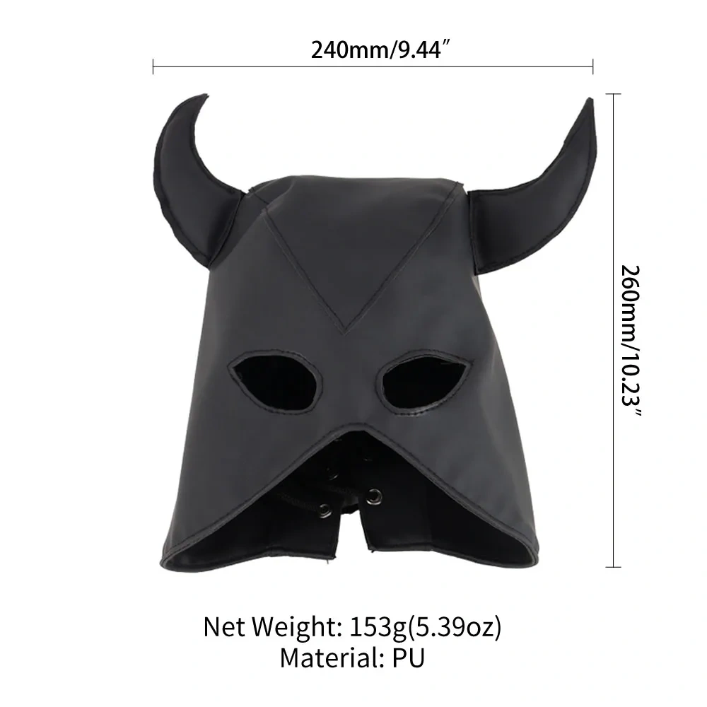 Black Devil Hood Bondage Gear Kit Leather Face Cover for Daredevil Cosplay Sex Toys for Adults BDSM