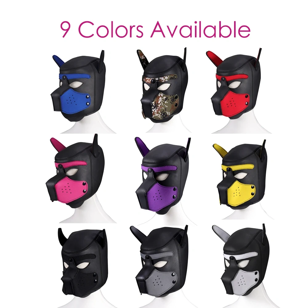 Puppy Hood Neoprene Silicone Leather Full Head Collar Sex Toy Bondage Set for Men BDSM Role Play Kit