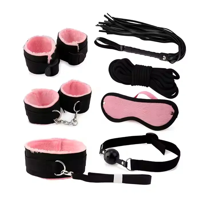 Bondage Gear Nylon BDSM Double Color Set 7pcs Handcuffs and Bed Restraints Sex Toys for Women