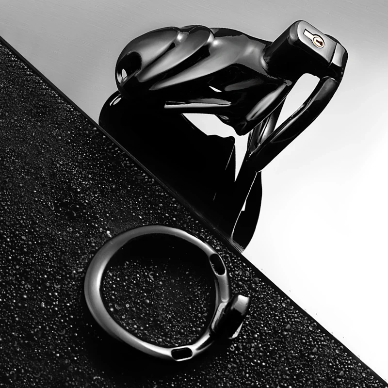 Men's Black Aluminum Alloy Hollow Chastity Cage Bondage Gear Sex Toys for Men