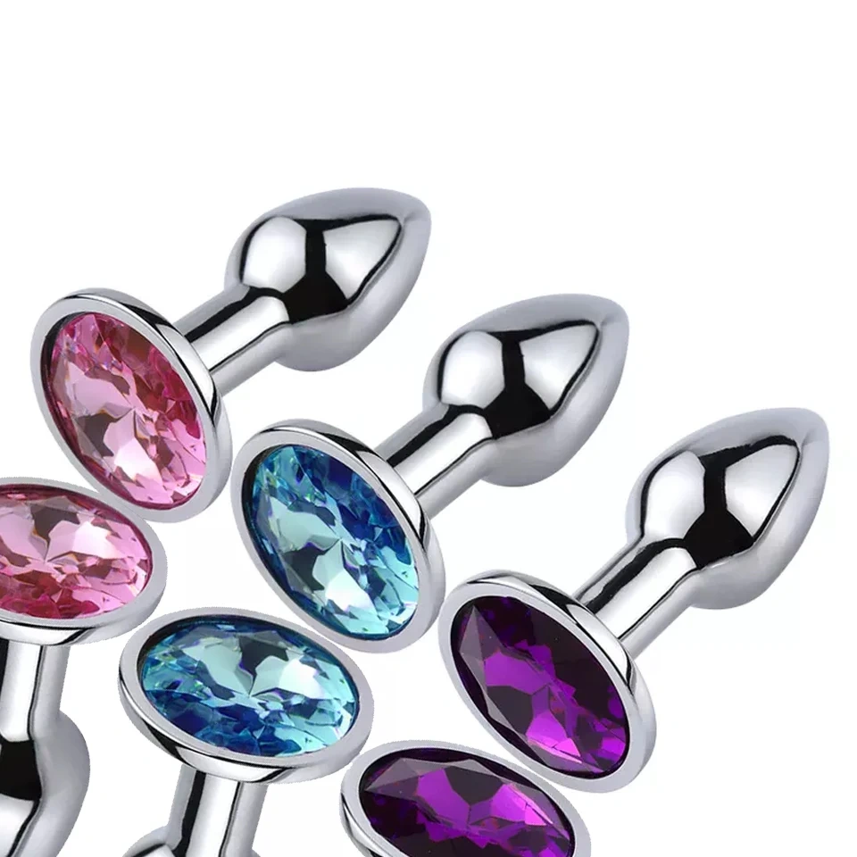 Mini Round Base Anal Plug with Long Handle Stainless Steel Jewel Sex Toys for Women and Men for Beginners