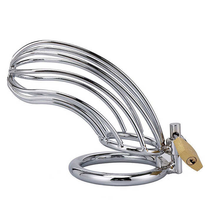 Banana Shape Hollow Chastity Cage Stainless Steel Male Chastity Device BDSM Bondage Gear with Penis Lock Cock Cage for Adults