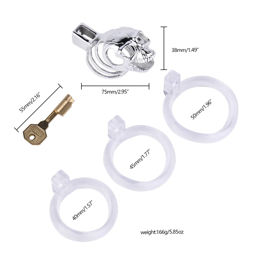 Long Hollow Zinc Alloy Chastity Cage Skull Flat Round Bottom Penis Lock Sex Toys for Men Flat Bottom Bondage Gear
