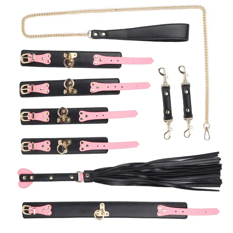 Night-Glow Bondage Gear BDSM Set 5PCS Paddle Bondage Kit with Glowing Collar & Handcuff Sex Toys for Women Made From Leather