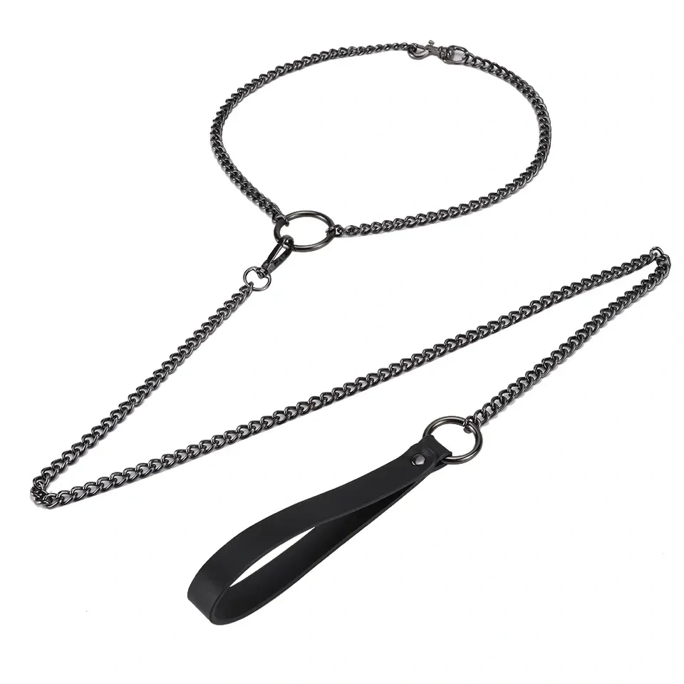 Bondage Gear Adult Sex Toys Kit Grey Metal Chain Collar with Leash Harness BDSM Features for SM Relationships