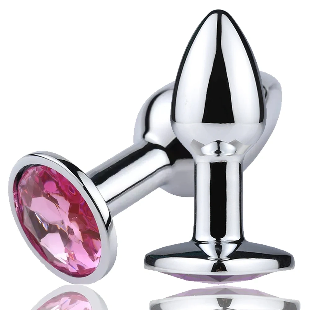 Mini Round Base Anal Plug with Long Handle Stainless Steel Jewel Sex Toys for Women and Men for Beginners