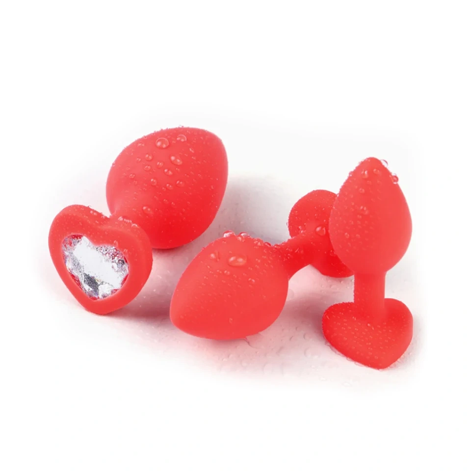 FBA-014 Red Silicone Transparent Jewel Butt Plug S M L Anal Plug Set Amazon Fulfilled Sex Toys for Women