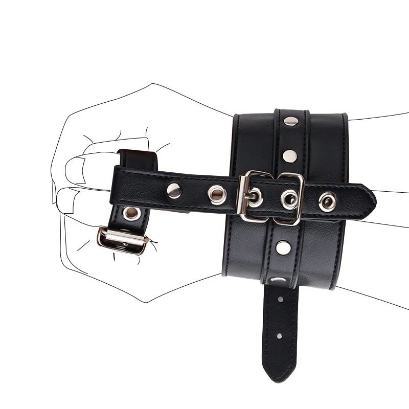 Black PU Leather Handcuff Bondage Gear Kit BDSM Sex Toy for Women and Men Soft Material for Couples