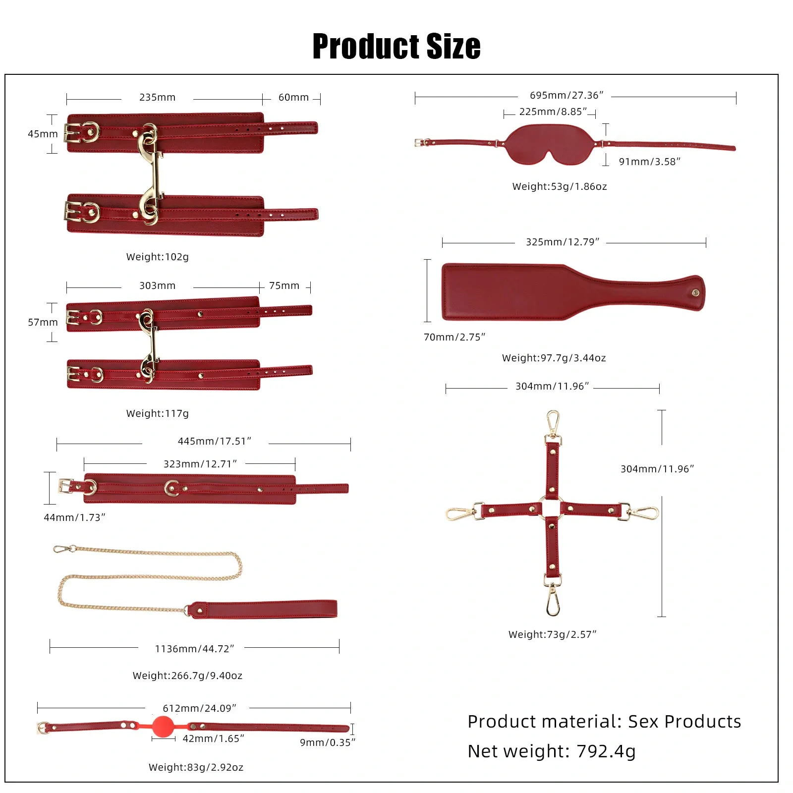 9pcs Black Bondage BDSM Gear PU Leather Set with Bag Red Bondage Kits Sex Toys for Adult Women SM Type Juguetes Sexuales