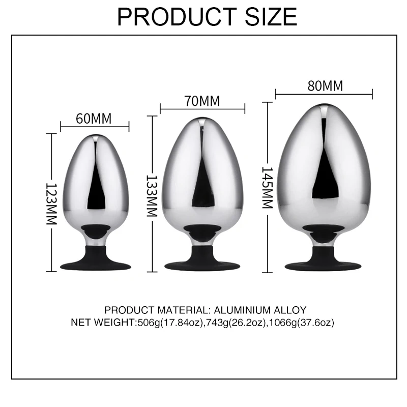 Large Size Aluminium Alloy Butt Plug Huge Silicone Cup Anal Plug Sex Toy for Men and Women Metal Material