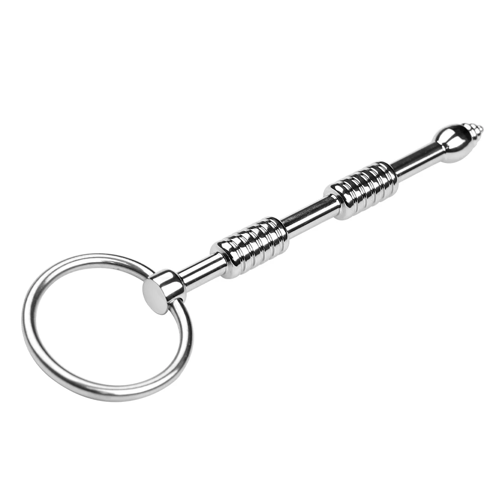 Men's BDSM Bondage Gear Stainless Steel Screw Head Urethral Sounds with Ring Pain-Sounding Kit Penis Toys for Sexual Pleasure