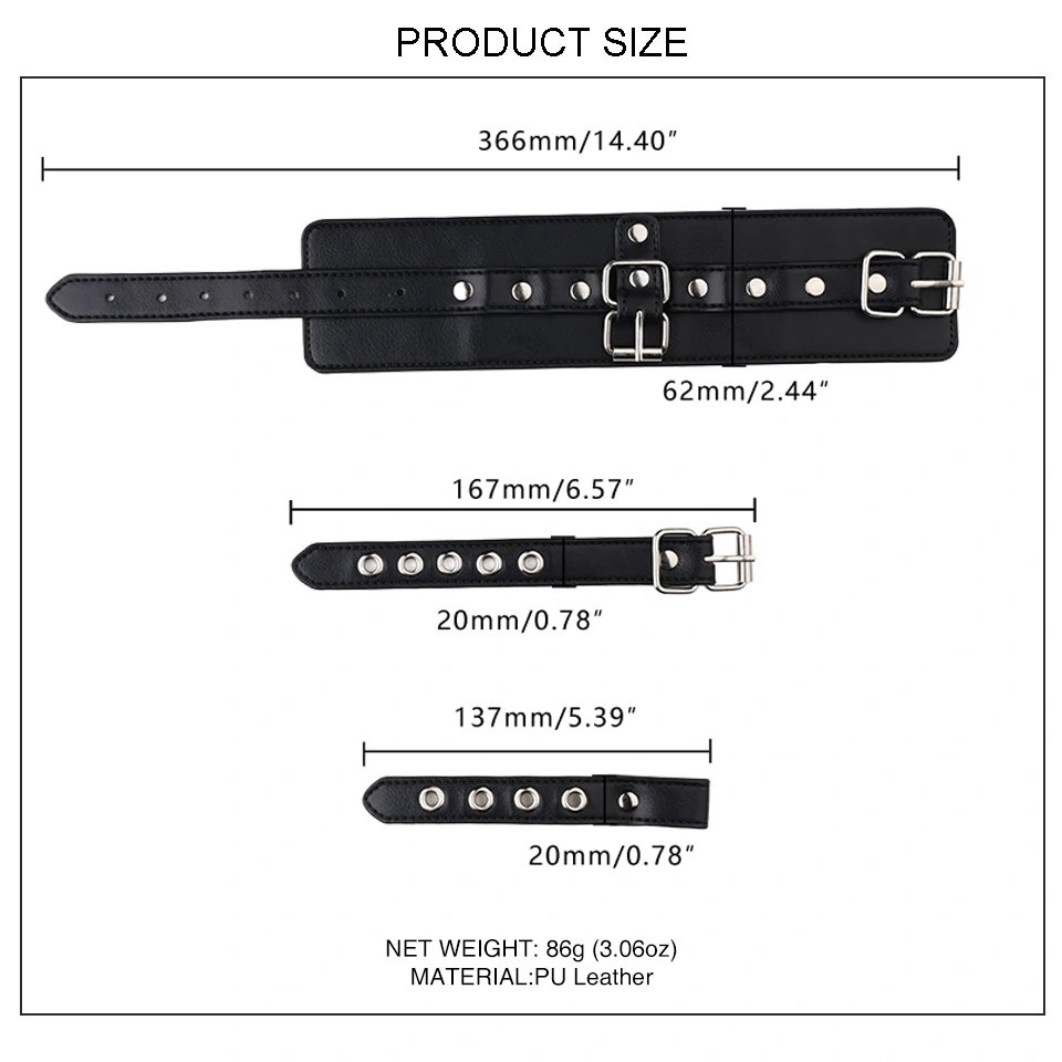 Black PU Leather Handcuff Bondage Gear Kit BDSM Sex Toy for Women and Men Soft Material for Couples