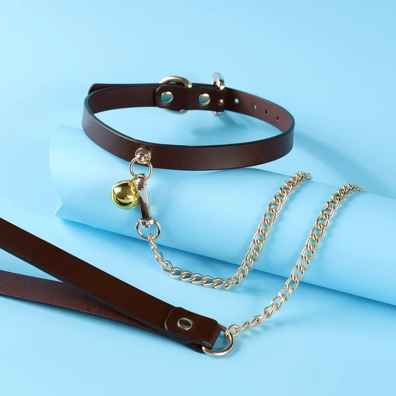 Small Bell Color Collar and Chain Leash Kit Bondage Gear Harness for Women PU Leather Sex Toys Juguetes Sexuales BDSM
