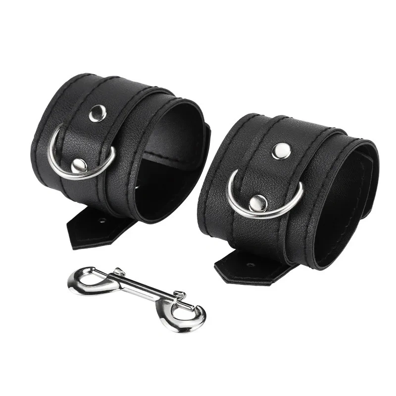 Bondage Gear Black Collar with Handcuffs PU Leather BDSM Harness and Sex Toy for Men for SM Activities