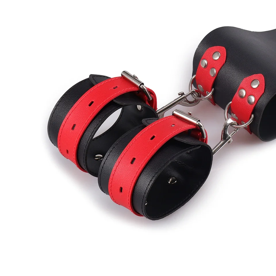 Black-Red PU Leather Bondage Kit with Handcuffs Waist Restraint Sex Toys for Adults for Women Juguetes Sexuales
