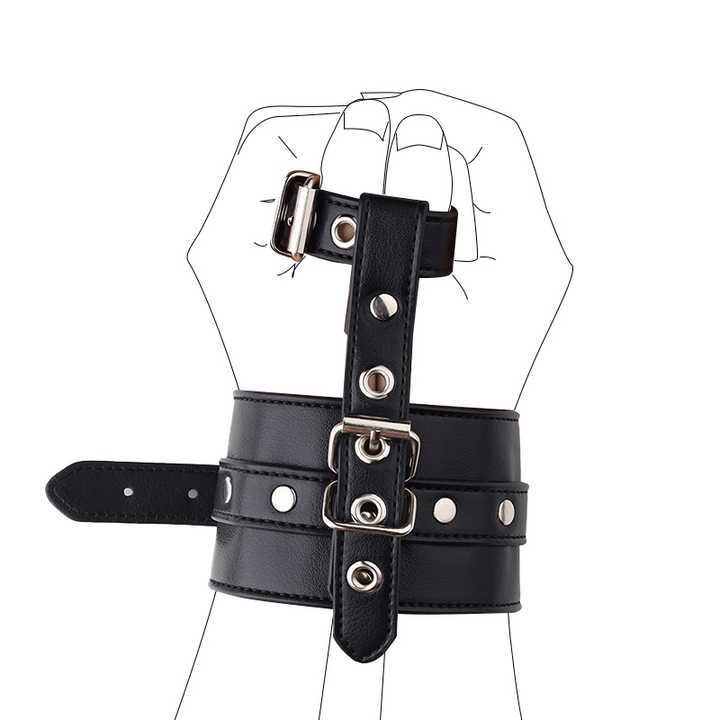 Bondage Gear Black PU Leather Handcuff with Thumb Restraint BDSM Sex Toy Kit for Adults Juguetes Sexuales