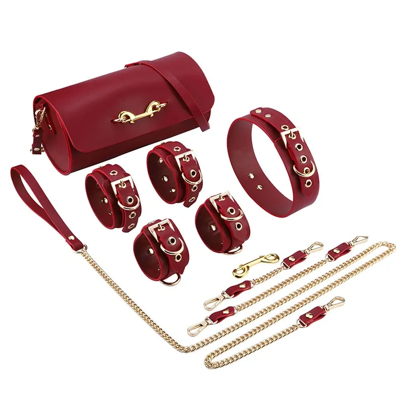 Bondage Gear Real Leather 5pcs Set Bag Handcuffs BDSM Kits Adult Sex Toys Juguetes Sexuales Reales De Cuero Juguetes Sexuales SM