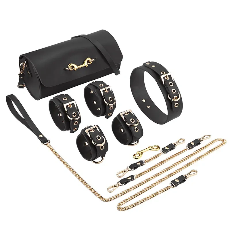 Bondage Gear Real Leather 5pcs Set Bag Handcuffs BDSM Kits Adult Sex Toys Juguetes Sexuales Reales De Cuero Juguetes Sexuales SM