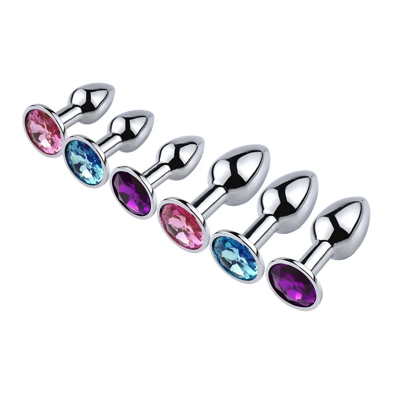 Mini Round Base Anal Plug with Long Handle Stainless Steel Jewel Sex Toys for Women and Men for Beginners