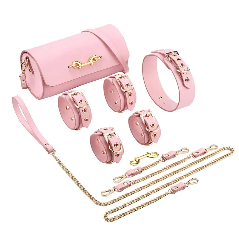 Bondage Gear Real Leather 5pcs Set Bag Handcuffs BDSM Kits Adult Sex Toys Juguetes Sexuales Reales De Cuero Juguetes Sexuales SM