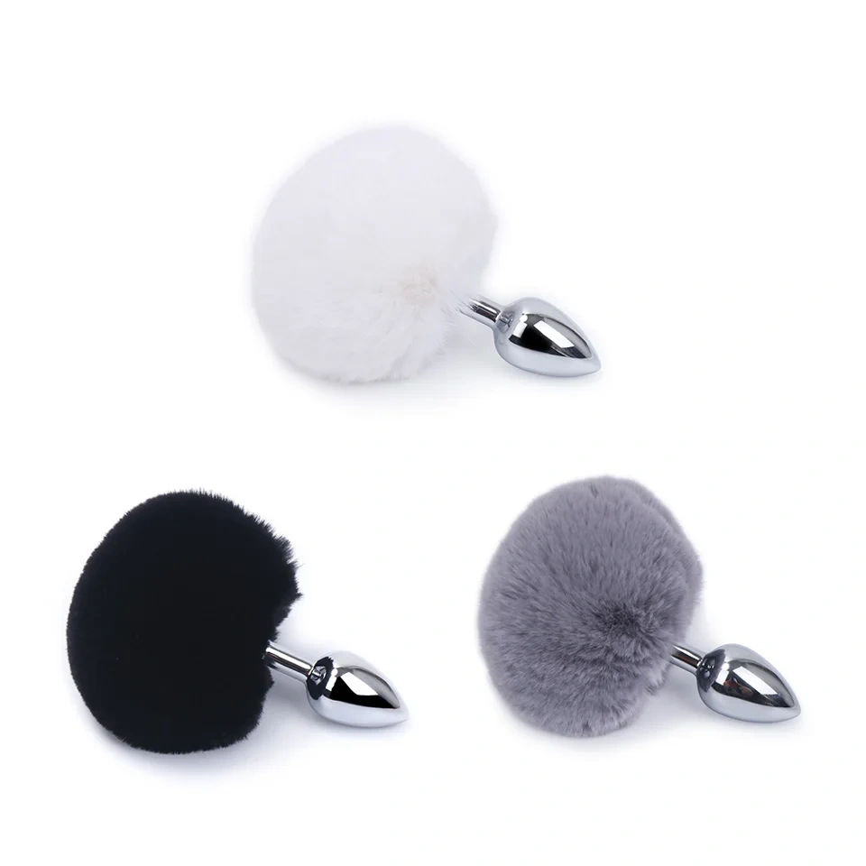 Short Rabbit Tail Anal Plug Adult Cosplay Sex Toys for Women with Stainless Steel Metal Butt Plug