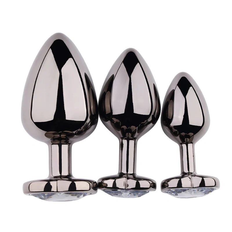 Heart-Shaped Base Jewel Anal Plug Metal Butt Insert Sex Toys for Women Gun-Color Jewel Anal Plug Selling Juguetes Sexuales