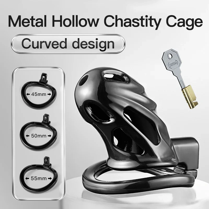 Men's Black Aluminum Alloy Hollow Chastity Cage Bondage Gear Sex Toys for Men